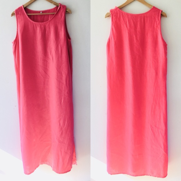 Watermelon pink linen dress - Picture 9 of 14